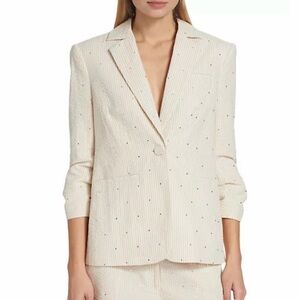 Cinq à Sept Khloe Rhinestone Seersucker Blazer • Size 8 Jacket white/plaster